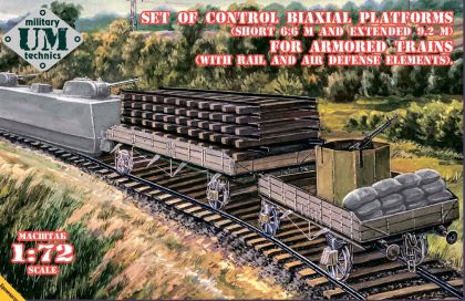 1:72 Set Of Control Biaxial Platforms (Short 6,6m And Extended 9,2m) For Armored Trains (With Rail And Air Defense Elements)