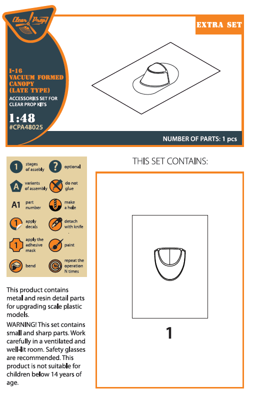 1:48 Polikarpov I-16 vacuum formed canopy (late version