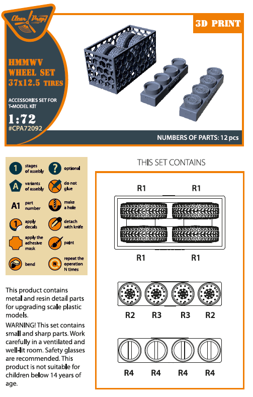 1:72 HMMWV Wheel set 37x12,5 Tires