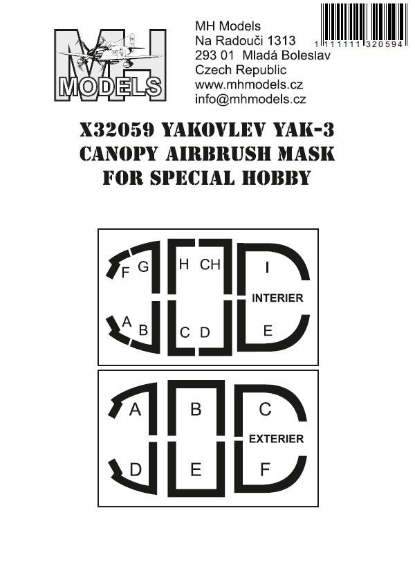 1:32 Yakovlev Yak-3 canopy airbrush mask for Special Hobby