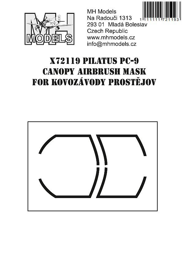 1:72 Pilatus PC-9 canopy airbrush mask for Kovozávody Prostějov