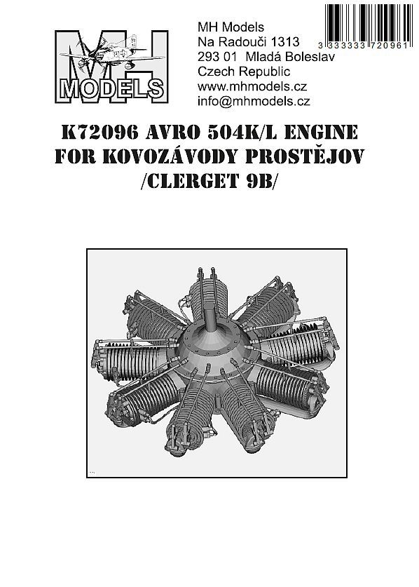 1:72 Avro 504K/L engine for Kovozávody Prostějov (Clerget 9B)