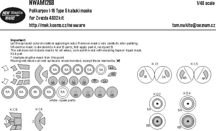1:48 Polikarpov I-16 Type 5 Kabuki Masks For Zvezda 4832