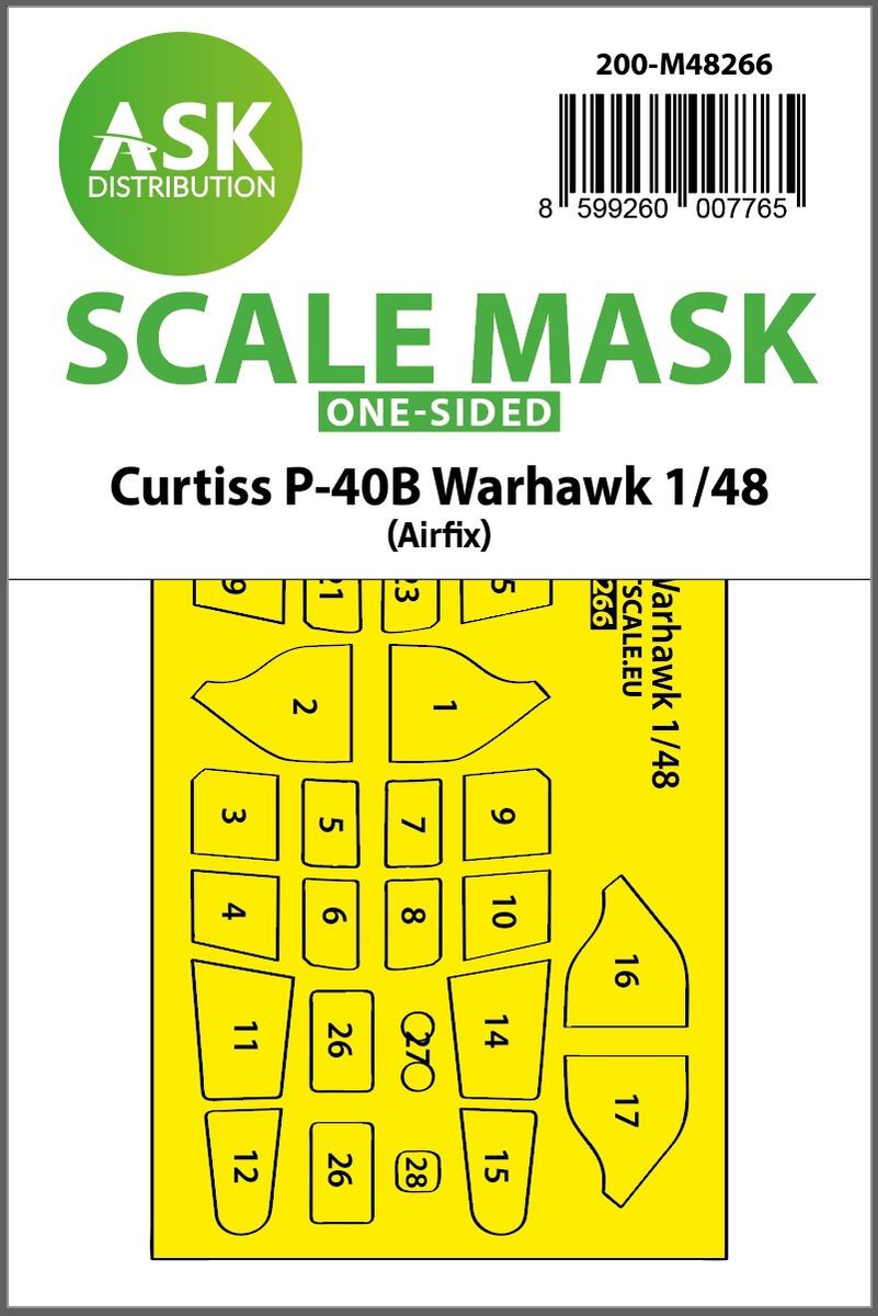 1:48 Curtiss P-40B Warhawk one-sided express fit mask for Airfix