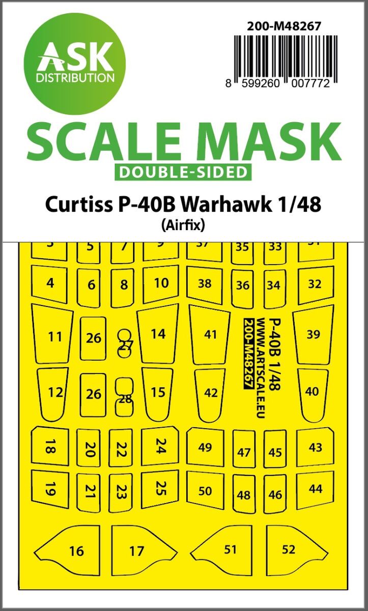 1:48 Curtiss P-40B Warhawk double-sided express fit mask for Airfix