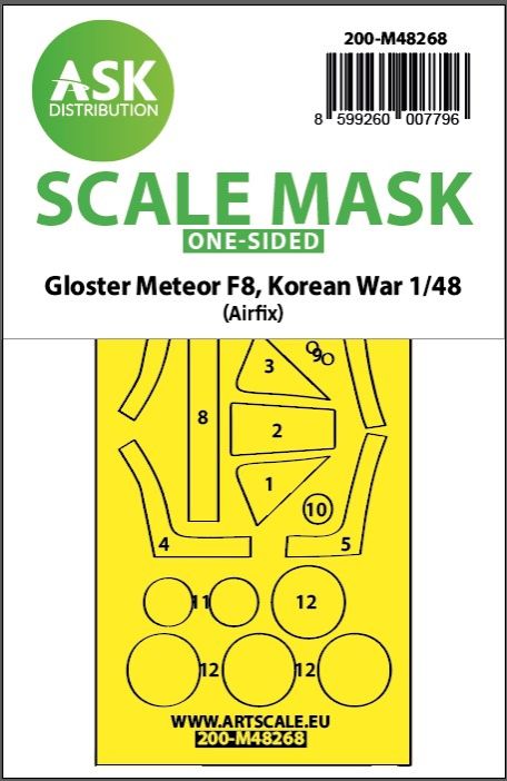 1:48 Gloster Meteor F.8, Korean war, one-sided express fit mask for Airfix