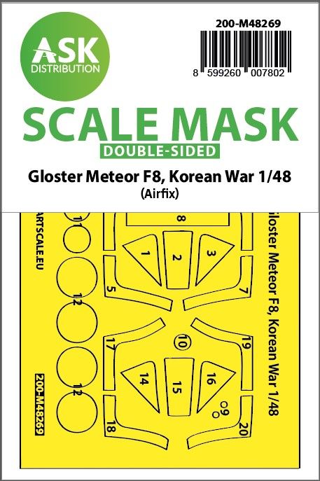 1:48 Gloster Meteor F.8, Korean war, double-sided express fit mask for Airfix