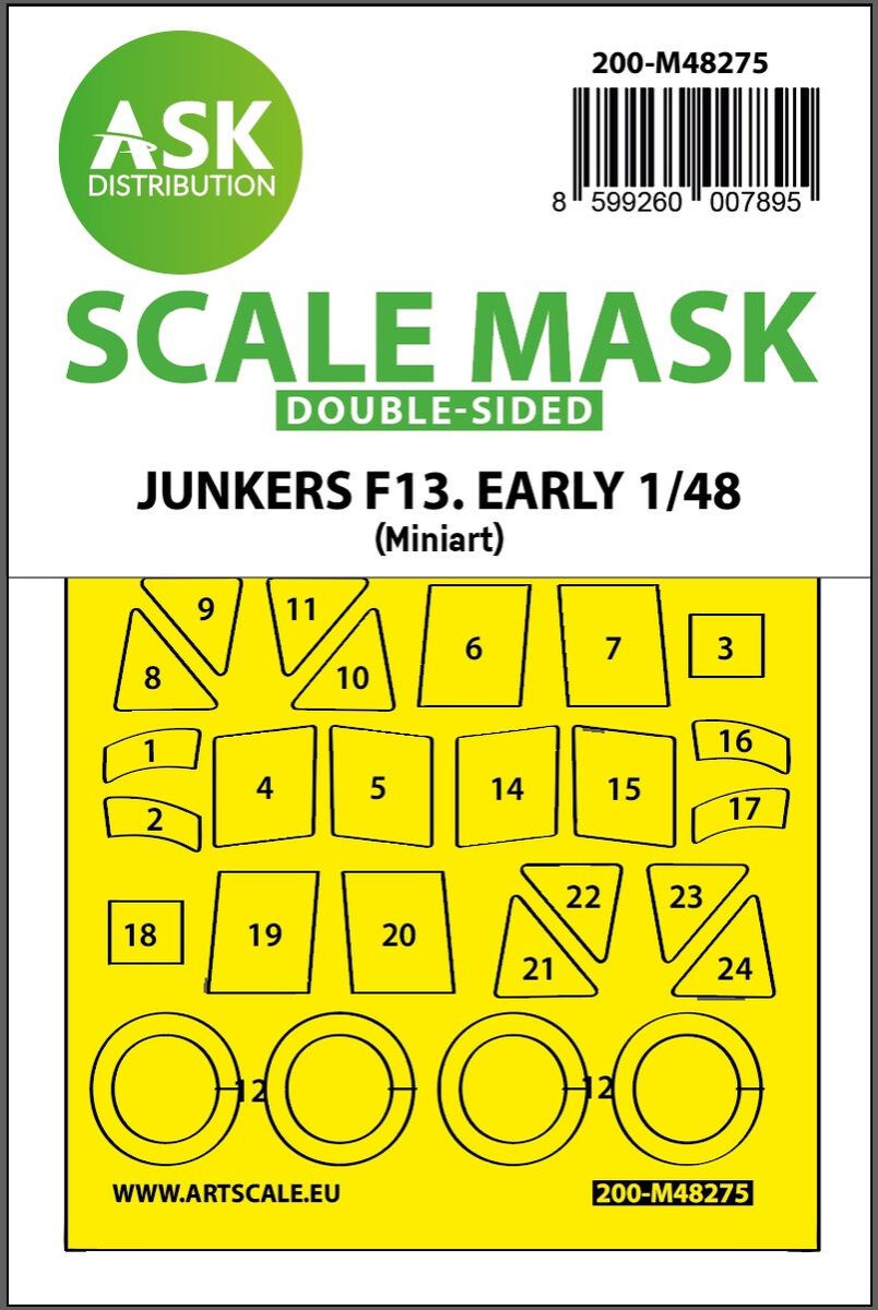 1:48 Junkers F-13 double-sided express fit mask for Miniart