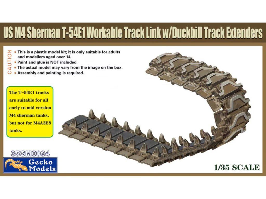 1:35 US M4 Sherman T-54E1 Workable Track Link w/ Duckbill Track Extenders