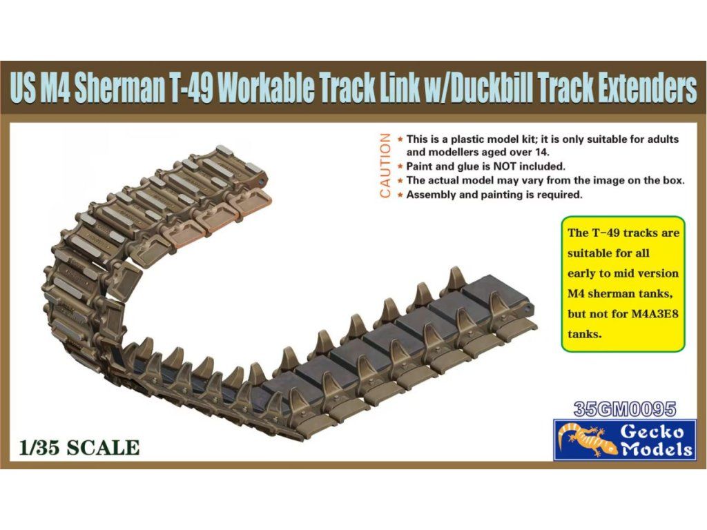 1:35 US M4 Sherman T-49 Workable Track Link w/ Duckbill Track Extenders