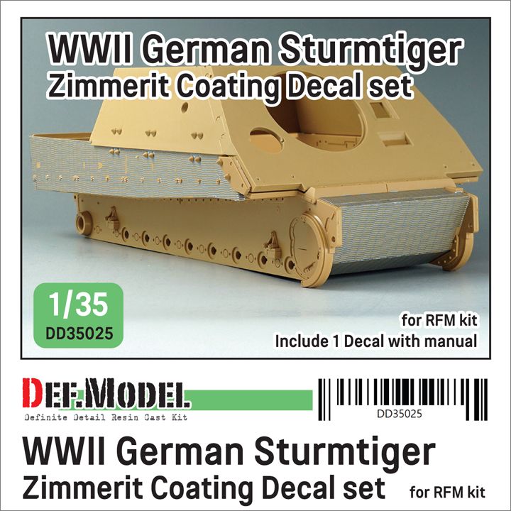 1:35 WWII German Sturmtiger Zimmerit Coating Decal Set (For RFM)