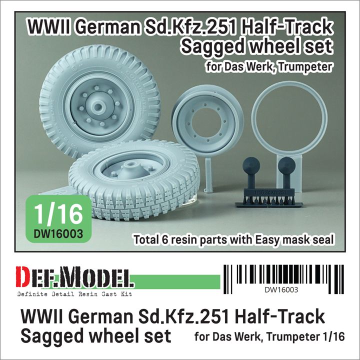 1:16 WWII German Sd.Kfz.251 Half-Track Sagged Wheel Set (For Das Werk, Trumpeter)