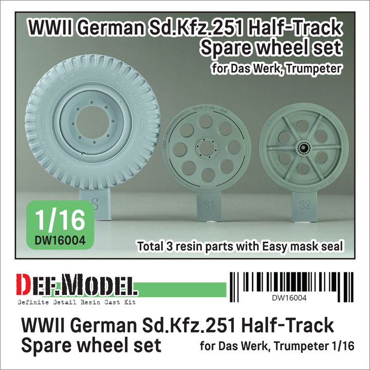 1:16 WWII German Sd.Kfz.251 Half-Track Spare Wheel Set (For Das Werk, Trumpeter)