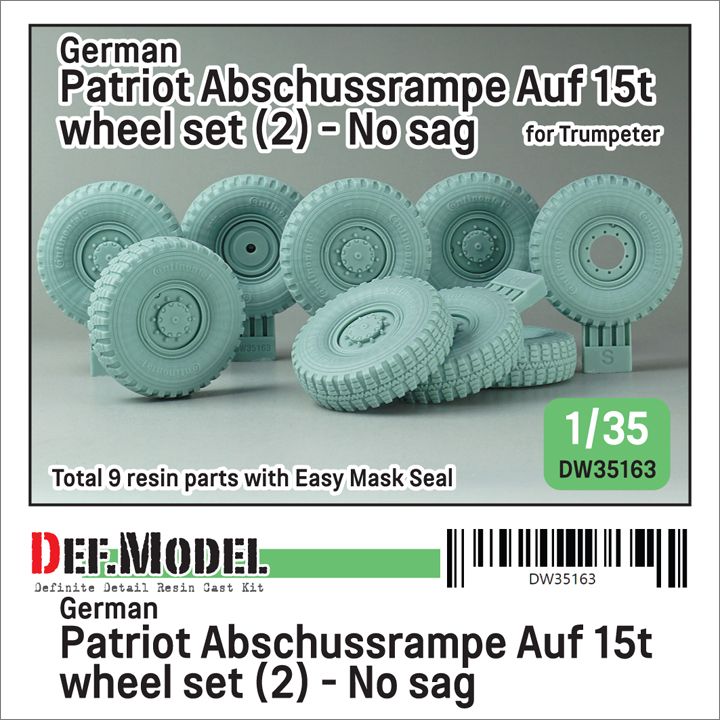 1:35 German Patriot Abschussrampe Auf 15t Wheel Set (2) - No Sag (For Trumpeter)