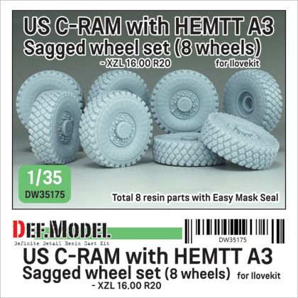 1:35 US C-RAM With HEMTT A3 Sagged Wheel Set (8 Wheels) - XZL 16.00 R20 (For I Love Kit Kit)