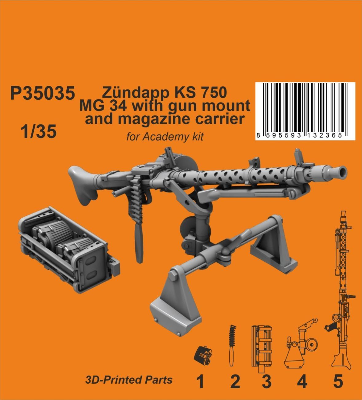 1:35 Zündapp KS 750 MG 34 with gun mount and magazine carrier for Academy kit