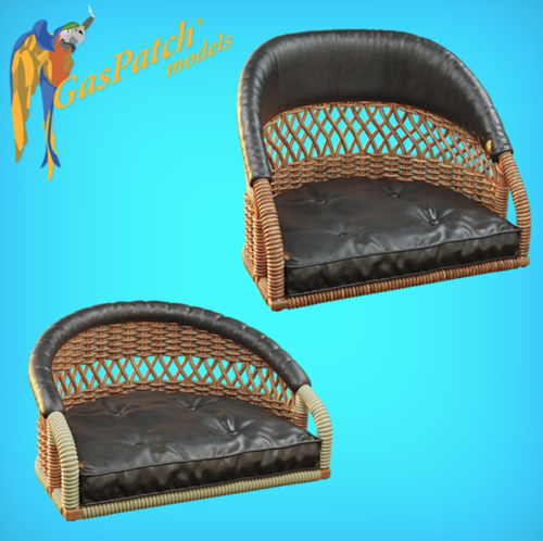 1:16 Wicker seat perforated back – shorty small leather pad- tall big leather pad