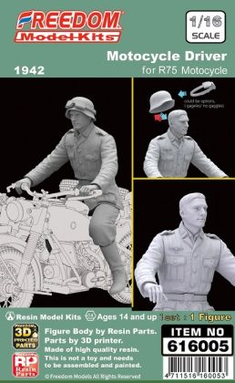 1:16 WW II GERMAN MOTORCYCLE DRIVER (FOR R75)