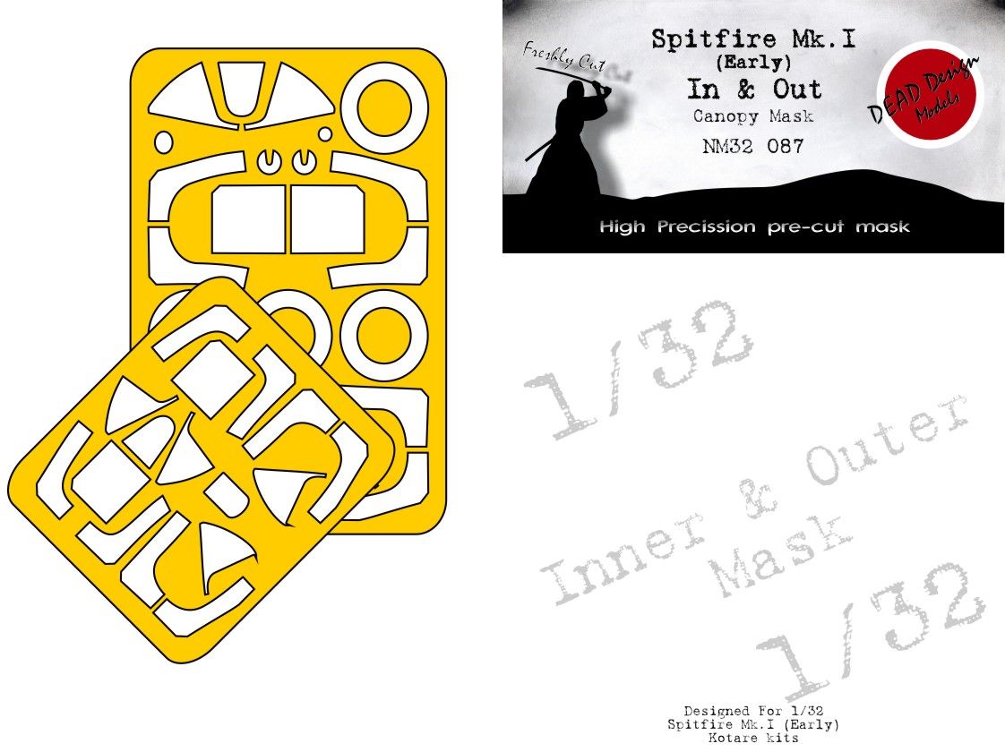 1:32 Spitfire Mk.I early Canopy frame paint mask (inside and outside) Kotare