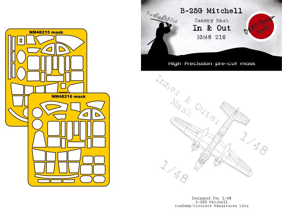 1:48 B-25G Mitchell Canopy Mask (In And Out) Academy/Accurate Miniatures