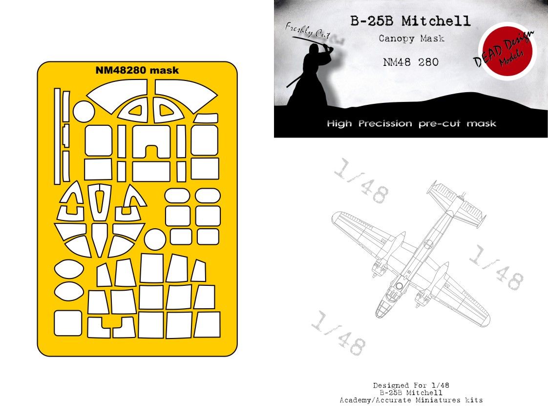 1:48 B-25B Mitchell canopy mask Academy/Accurate