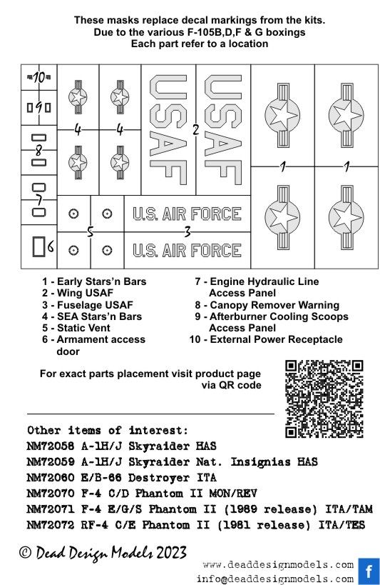 1:72 F-105B/D/F/G Thunderchief - National Insignias & Stencils (CORRECTED) for Hasegawa, Monogram, Trumpeter