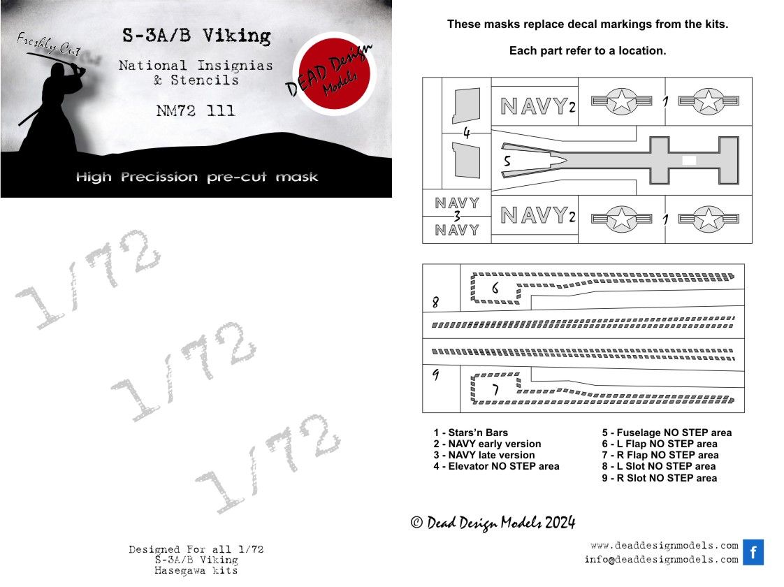 1:72 S-3A/B Viking National Insignias And Stencils Hasegawa