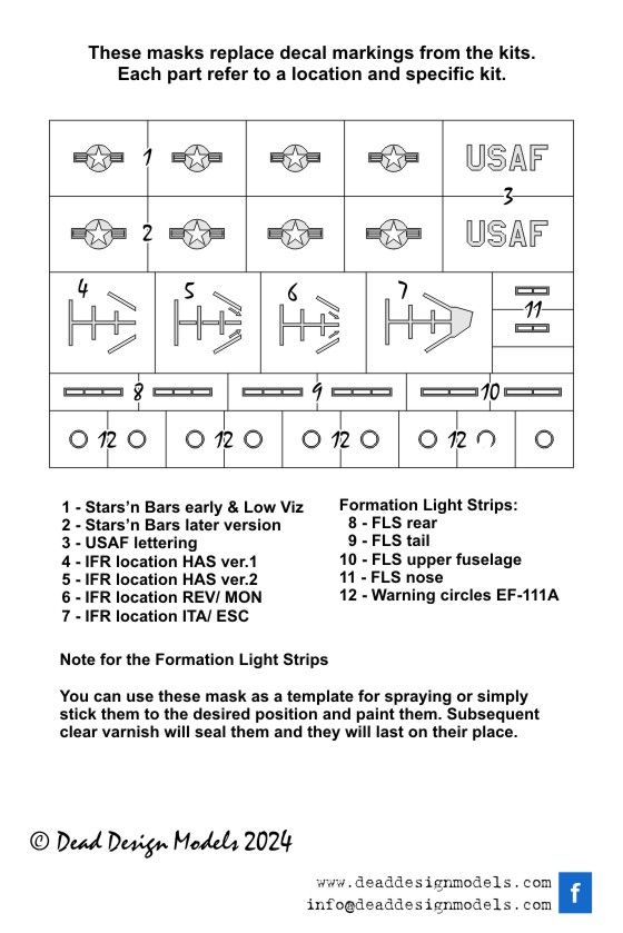 1:72 F-111 Aardvark - National Insignia masks for Hasegawa, Italieri, Esci, Revell and Monogram