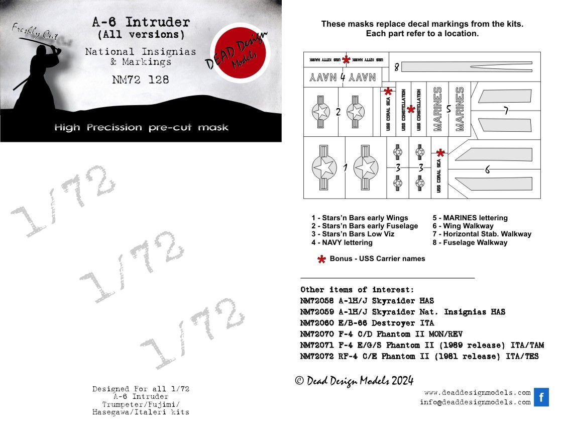 1:72 A-6 Intruder - National Insignias & Markings (for Trumpeter, Fujimi, Hasegawa and Italeri kits)