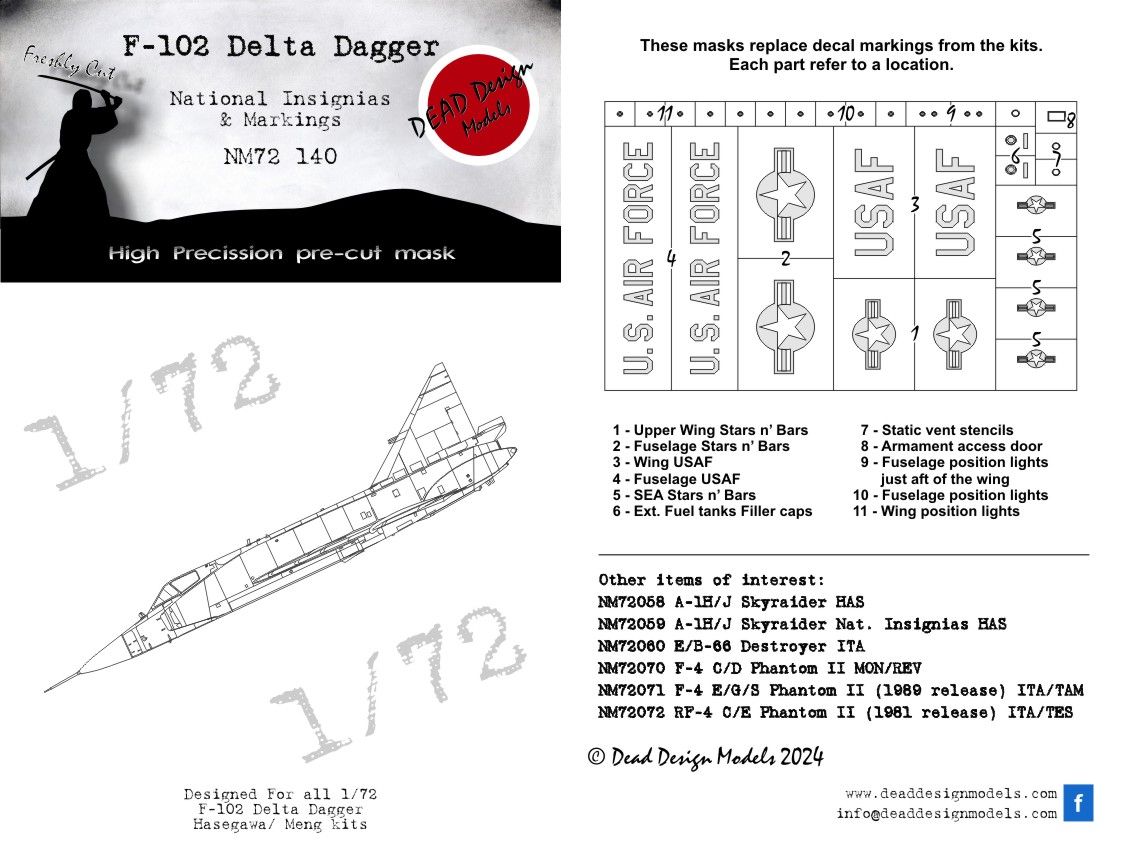1:72 F-102 Delta Dagger National Insignias And Markings Hasegawa, Meng