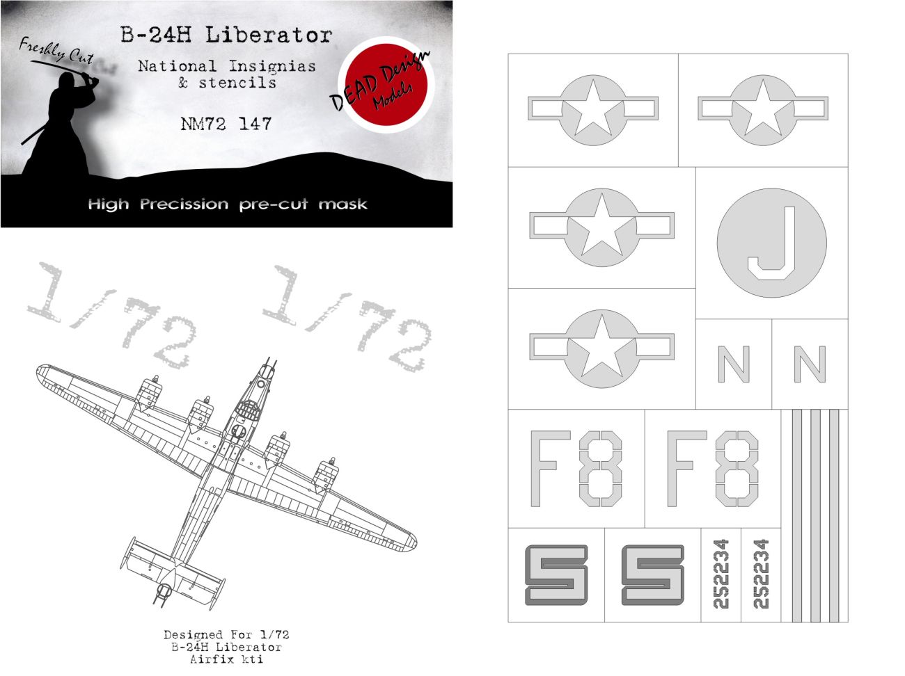1:72 B-24H Liberator National Insignias & Stencils (Airfix)