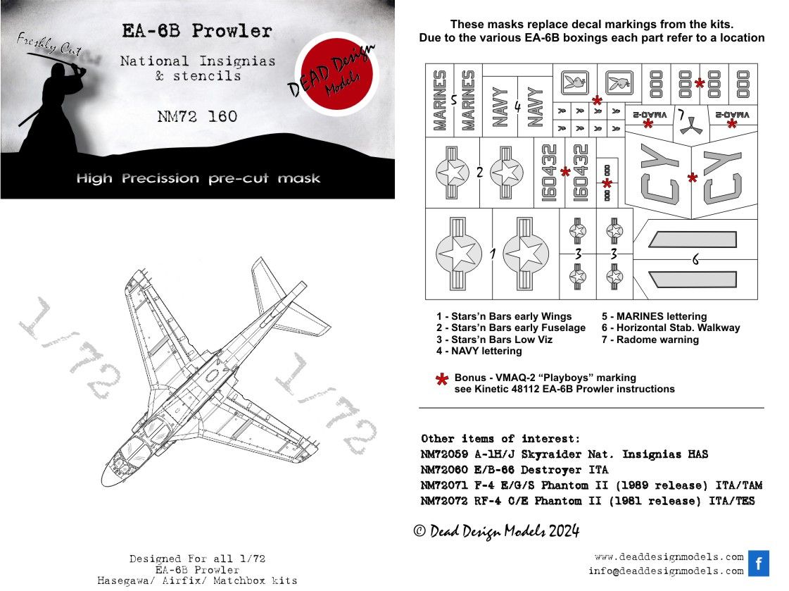 1:72  EA-6B Prowler National Insignias & Stencils (For Hasegawa/Airfix/Matchbox)