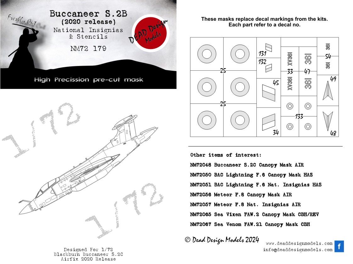 1:72 Buccaneer S.2B (2020 Release) - national insignias & stencils Airfix