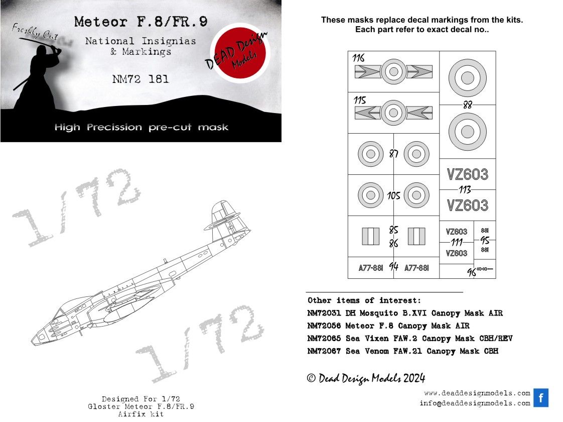 1:72 Meteor F.8/FR.9 - national insignias & markings Airfix