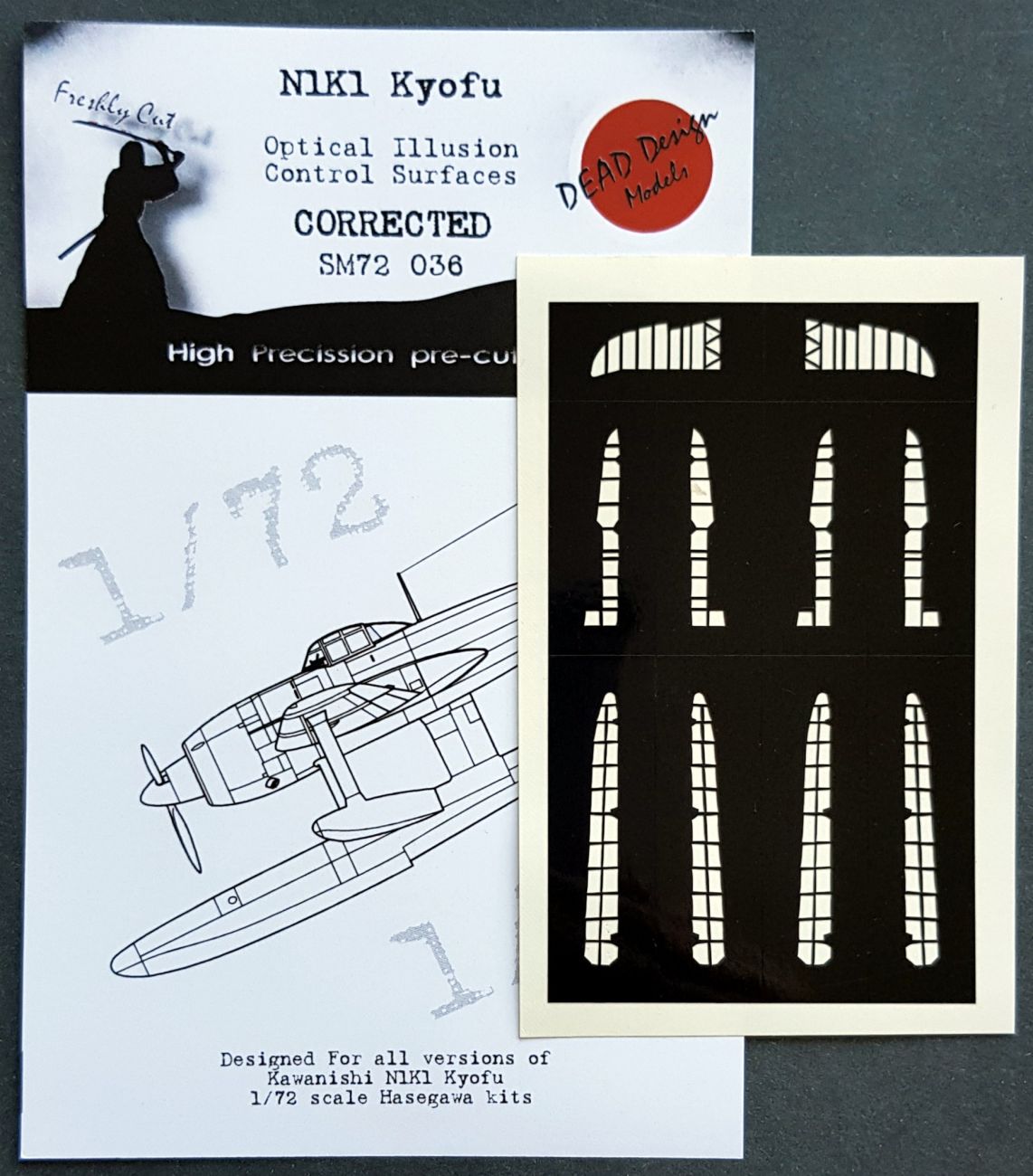 1:72 N1K1 Kyofu - Optical Illusion Control Surfaces (CORRECTED) for Hasegawa