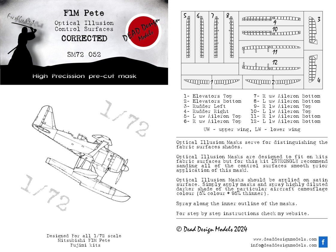 1:72 Mitsubishi F1M2 Pete Control Surfaces Fujimi