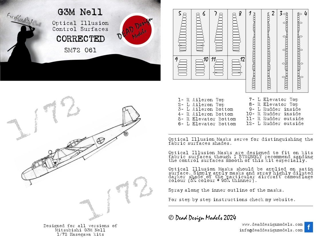 1:72 G3M Nell Optical Illusion Control Surfaces (Corrected) (For Hasegawa Kits)