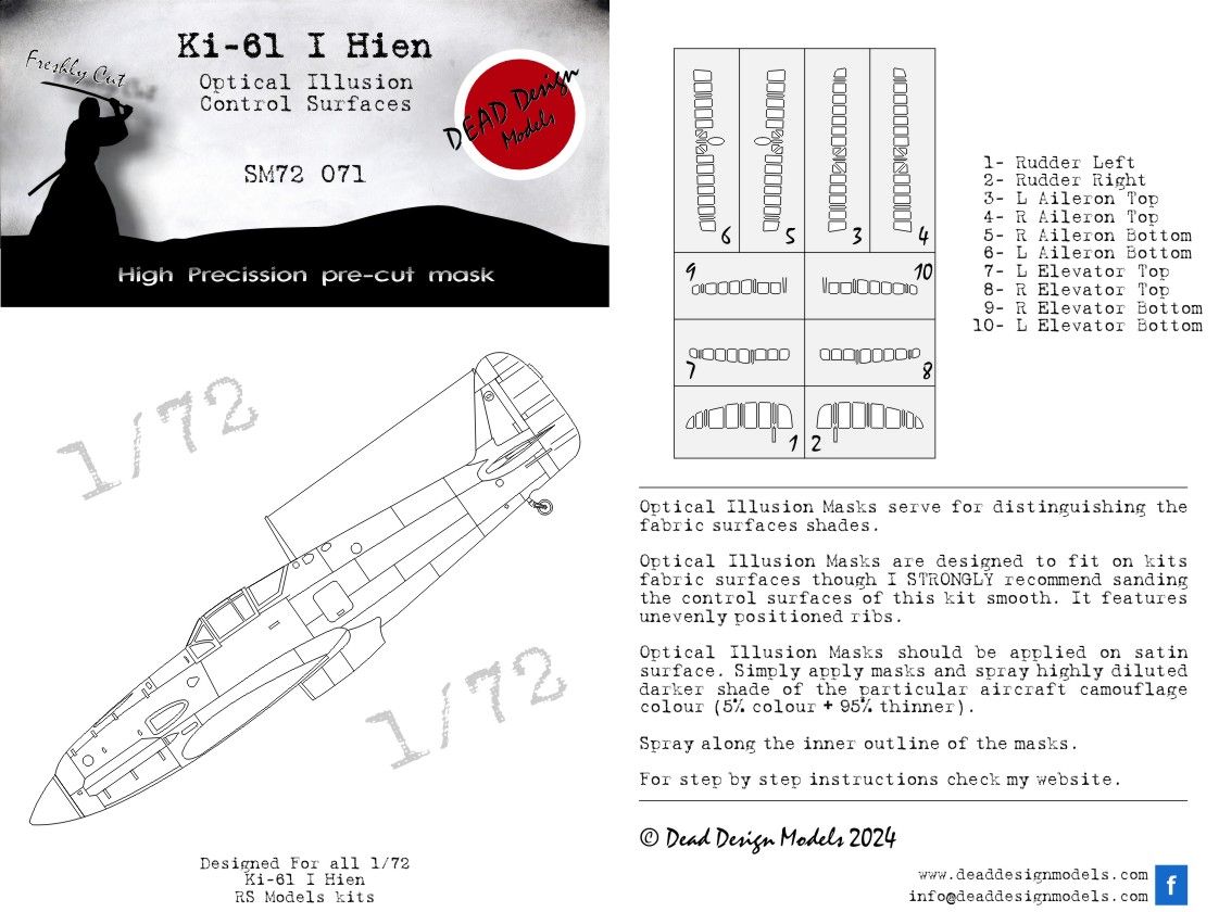 1:72 Ki-61 I Hien 3D/optical illusion paint mask for control surfaces RS models