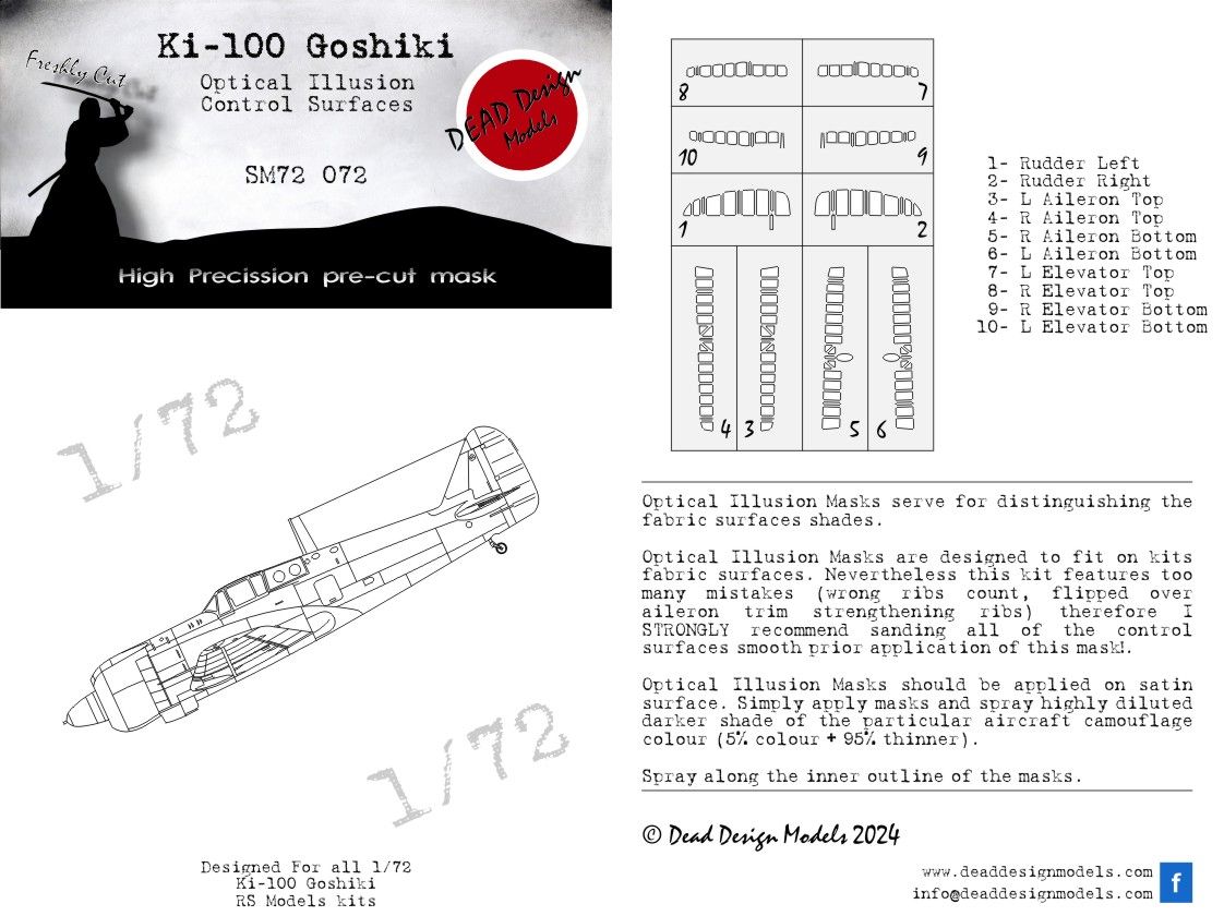 1:72 Ki-100 3D/optical illusion paint mask for control surfaces RS models