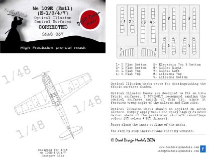 1:48 Me-109 E-1/3/4/7 - Control Surfaces Masks (for Hasegawa kits)