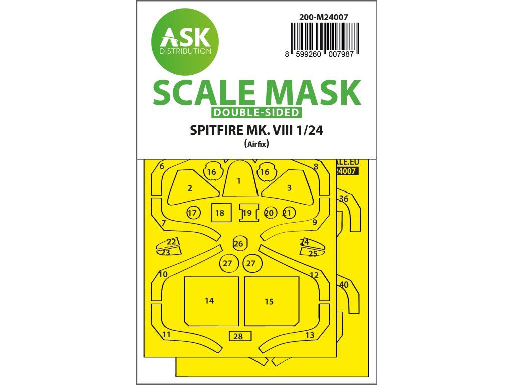 1:24 Spitfire Mk.VIII double-sided express fit masks for Airfix
