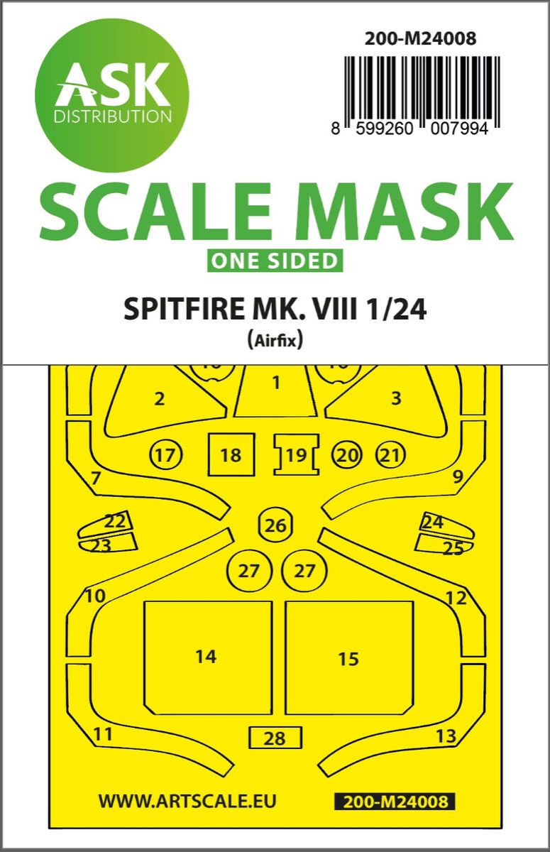 1:24 Spitfire Mk.VIII one-sided express fit masks for Airfix