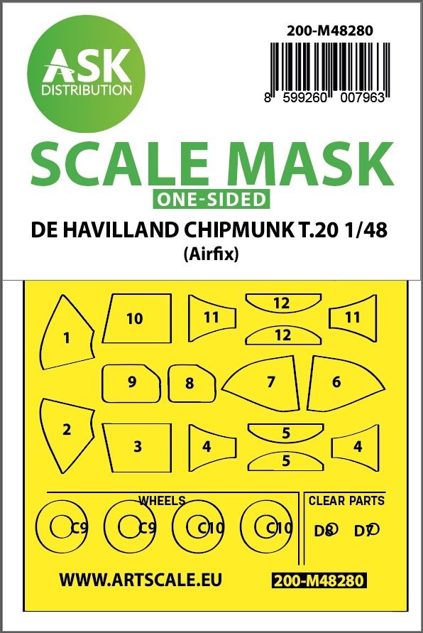 1:48 De Havilland Chipmunk T.20 one-sided express fit mask for Airfix