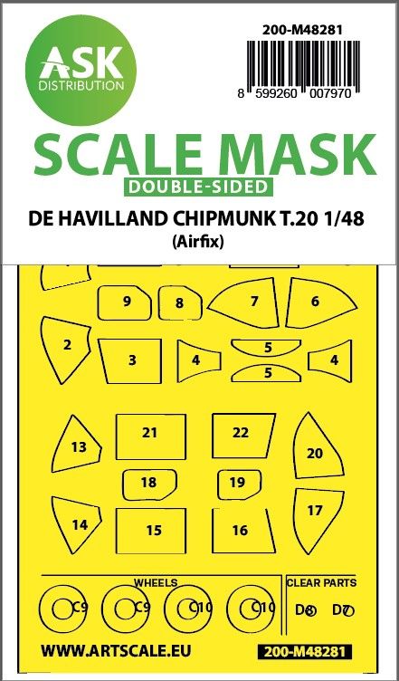 1:48 De Havilland Chipmunk T.20 double-sided express fit mask for Airfix