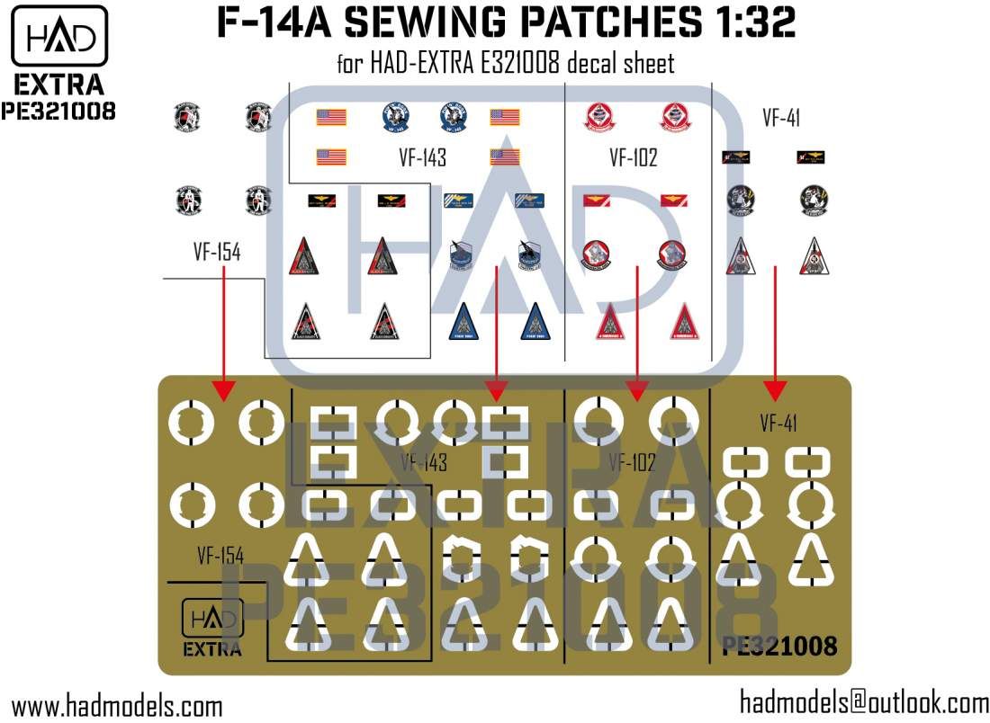 1:32 F-14A-D sewing patches VF-143 VF-154 VF-41 VF102 photo-etched part