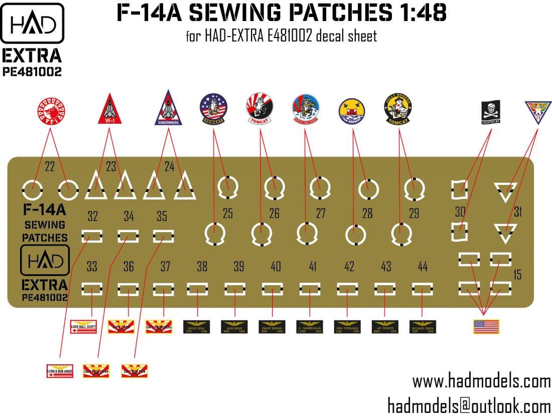 1:48 F-14A Sewing patches VF-1; VF-84; VF-111 Photo-etched part