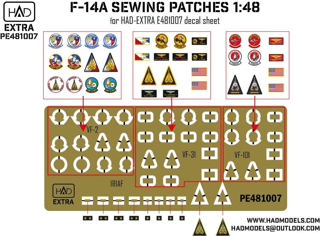 1:48 F-14A-D sewing patches VF-2 VF-101 VF-31 photo-etched parts