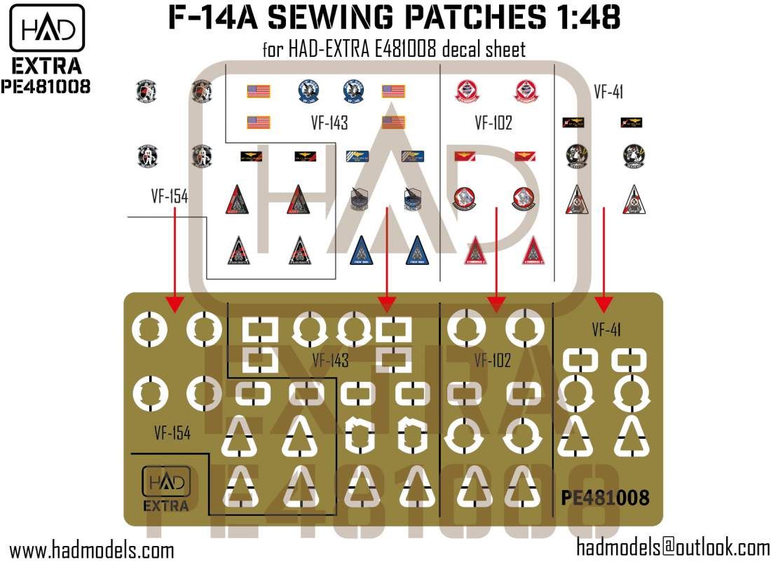 1:48 F-14A-D sewing patches VF-143 VF-154 VF-41 VF102 photo-etched part