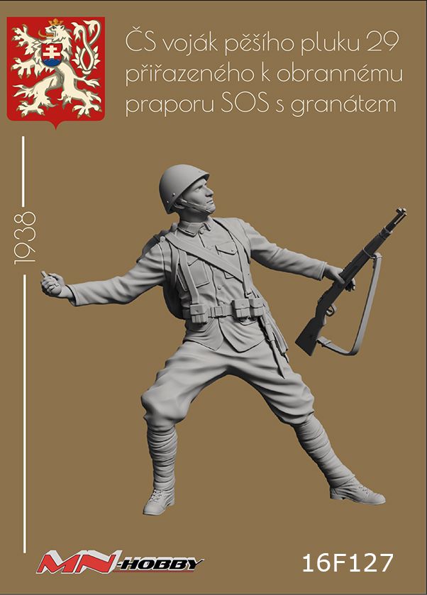 1:16 ČS voják pěšího pluku 29 přiřazenému k obrannému praporu SOS s granátem