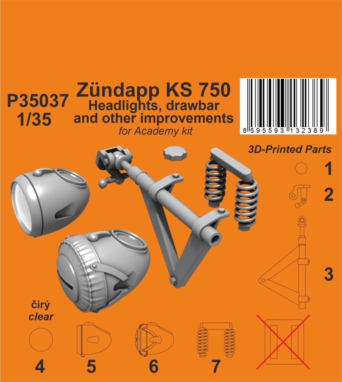 1:35 Zündapp KS 750 Headlights, drawbar and other improvements for Academy kit